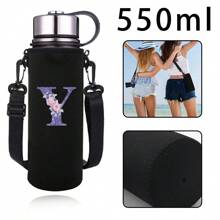 1pc Water Bottle Carrier Bag For 550ml 750ml  1000ml 1500ml Cup Pink Flower Letter Printed Anti Scald , Neoprene Bottle Protective Holder With Adjustable Strap, Suitable For Hiking Travelling Camping Sports Water Bottle Case Insulated Bag Crossbody - Black - View 20