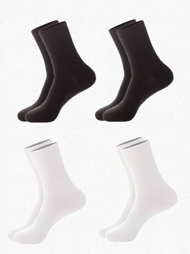 4/8 Pairs Men/Women Simple Black & White Casual Sports Breathable Crew Socks, Suitable For Sneakers And Sports Shoes - Multicolor - View 11