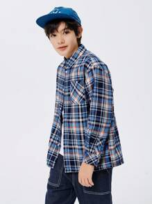 Balabala 男童衬衫长袖秋冬格子花衬衫时尚上衣 - 藍黑 - 查看 7