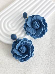 1件优雅复古奢华蓝色布艺花朵耳环,时尚珠宝,女士礼物,适合情人节、约会、宴会、通勤、派对、生日、节日等场合(由于拍摄时的光线和角度,实际产品颜色可能与图片略有不同) - 耳環 - 查看 11