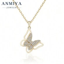 ANMIYA Dây chuyền sang trọng tinh xảo Trang sức Bạc Sterling 925 Mặt dây chuyền hình con bướm Dây chuyền mạ vàng 18K dành cho phụ nữ - Vàng - Xem 4