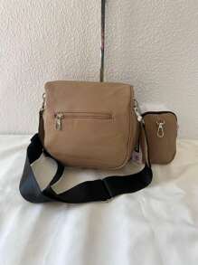 Women's Bag Kit With A Coin Purse Crossbody Bag Large Stylish Modern Blogger With Wide Strap In Pure Black - Camel - View 4