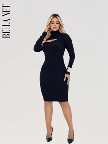 Long Sleeve Tube Dress High Neck Low Cut Moda Gringa - 亮橙色 - 查看 8