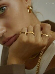 3pcs Stackable Gold Rings For Women Non Tarnish,Chunky Gold Rings 14k Gold Plated Rings For Women No Tarnish Gold Ring Set Dainty Twised Wedding Bands Cute Statement Rings Gold Jewelry For Women… - Gold Ring Three Piece Set - View 2