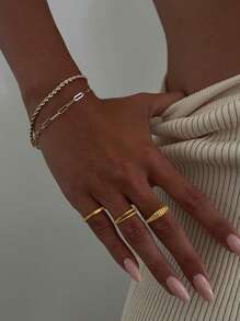 3pcs Stackable Gold Rings For Women Non Tarnish,Chunky Gold Rings 14k Gold Plated Rings For Women No Tarnish Gold Ring Set Dainty Twised Wedding Bands Cute Statement Rings Gold Jewelry For Women… - Gold Ring Three Piece Set - View 4