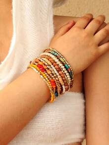 12 件/套串珠天然石波西米亚风格多层手链，适合女性海滩派对、晚会和日常佩戴 - 彩色 - 查看 4