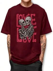 Love Is Love Skull Basic T-Shirt 100% Cotton Shirt GPJ1 - Màu Đỏ Sâu - Xem 1