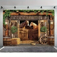 1pc Texas Western Cowboy Barn Backdrop, Party Decoration Background Photo Prop, Photography Studio Prop, Suitable For Indoor And Outdoor Decoration Banner,Christmas - Multicolor - View 3