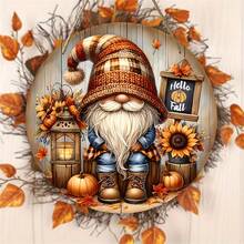 1 个 8 * 8 英寸丰收节小矮人向日葵枫叶南瓜足球感恩节装饰万圣节装饰圆形木制节日装饰墙面装饰门装饰窗饰秋季家居装饰卧室装饰丰收节派对装饰 - 多色 - 查看 2