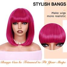 Hot Pink Wig With Bangs Hot Pink Wigs For Women 12 Inch Short Straight Bob Wig Synthetic Hair Colored Wigs For Cosplay Party - Hot Pink - View 4
