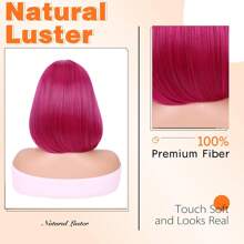 Hot Pink Wig With Bangs Hot Pink Wigs For Women 12 Inch Short Straight Bob Wig Synthetic Hair Colored Wigs For Cosplay Party - Hot Pink - View 3