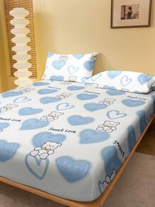 1 pièce Drap-housse imprimé d'ours animal mignon de bande dessinée, couverture de lit à motif pour chambre à coucher, ensemble de literie (taie d'oreiller non incluse)