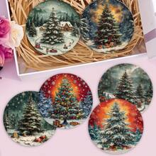 1 套/4 件/6 件圣诞树 Dialgae 泥杯垫套装 - 马克杯杯垫、咖啡杯垫 - 非常适合家庭和餐厅装饰、精美的生日或节日礼物、桌面装饰、家居摆设、节日装饰、房间装饰、家居装饰、主题派对装饰、圣诞装饰 - 彩色 - 查看 1