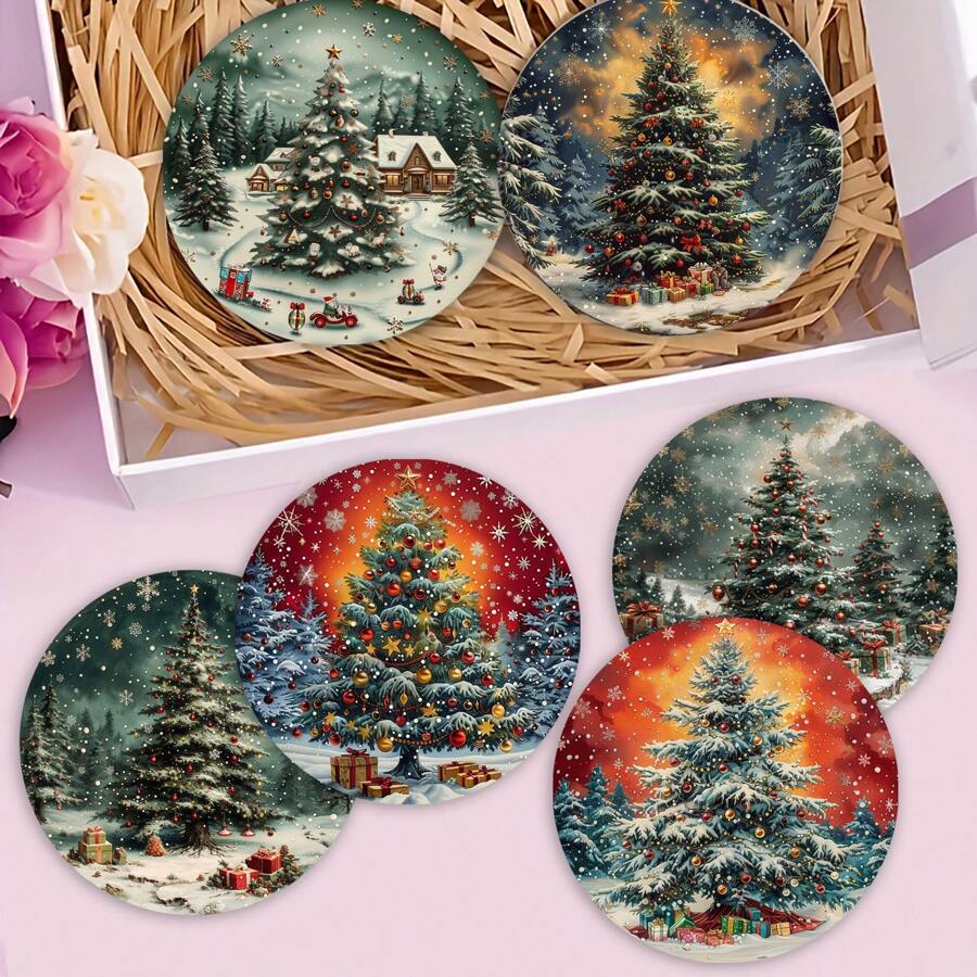 1 套/4 件/6 件圣诞树 Dialgae 泥杯垫套装 - 马克杯杯垫、咖啡杯垫 - 非常适合家庭和餐厅装饰、精美的生日或节日礼物、桌面装饰、家居摆设、节日装饰、房间装饰、家居装饰、主题派对装饰、圣诞装饰 - 彩色 - 查看 1