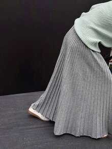 1pc Women Plain Minimalistic Elegant Slim Fit Flowy A-Line Midi Skirt, Casual Everyday Wear - Grey - View 4
