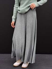 1pc Women Plain Minimalistic Elegant Slim Fit Flowy A-Line Midi Skirt, Casual Everyday Wear - Grey - View 5