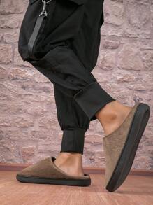 Men's Thermal Lined Slippers, Black, , Comfortable, Non-Slip, Couple Slippers