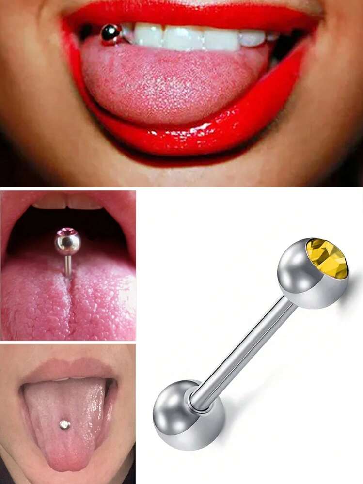 1 pieza Joyería de piercing corporal de acero inoxidable con diseño de letra de moda europea y americana, pendiente de lengua aceitoso, clavo de piercing de pezón, hipoalergénico - anillo de lengua de bola - Añade 14