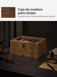 SONGMICS Caja de Relojes con 8 Ranuras, Estuche de Relojes de Madera de 2 Niveles con Tapa de Cristal, Almohadillas, Forro de Terciopelo, Regalo de Seres Queridos, Nogal Rústico - Marrón - Ver 7