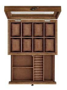 SONGMICS Caja de Relojes con 8 Ranuras, Estuche de Relojes de Madera de 2 Niveles con Tapa de Cristal, Almohadillas, Forro de Terciopelo, Regalo de Seres Queridos, Nogal Rústico - Marrón - Ver 2