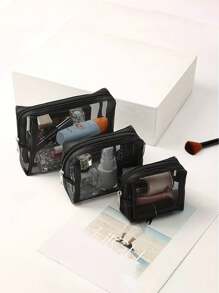 1/3pcs Transparent Mesh Cosmetic Bag, Toiletries Cosmetic Bag, Portable Zipper Cosmetic Bag, Large Capacity Portable Travel Cosmetic Bag, Professional Cosmetic Bag, Travel Cosmetic Bag, Multi-Functional Coin Purse, Toiletries Bag, Skin Care Bags, Makeup Bag, Vanity, Make Up Bag, Organizer, Storage, Makeup Organizer, Makeup Bags, Make Up Organizer - Multicolor - View 7