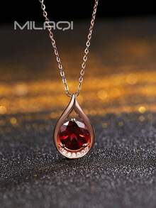 1 件天然宝石 S925 纯银 18K 镀金水晶或石榴石泪珠吊坠项链，适合日常佩戴 - 玫瑰金 - 查看 1