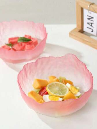 1 件粉色玻璃不对称水果沙拉碗圣诞礼物