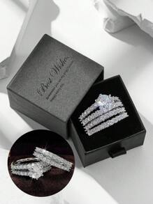 礼盒套装 2 枚戒指，奢华全水钻订婚戒指，适合婚宴，情人节礼物，适合女孩、妈妈、母亲、母亲节、礼物