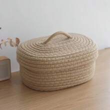 Natural Woven Desktop Storage Box, Simple Handmade Cosmetic, Sundries & Sewing Organizer, Dustproof Japanese Style,Kitchen,Kitchen Accessories,Kitchen Tools,Organiser Kitchen,Makeup Organizer,Wedding Items,Flower Decorations,Home Stuff,Table,Home Decorations,Home Organization And Storage,Room Decor,Room Decor Bedroom,Modern Boho Rope Plant Hangers, Wood Rattan Geometric Baskets, NaturalMix Metal Frame Accents For Coastal Garden Decor - Mocha Brown - View 2