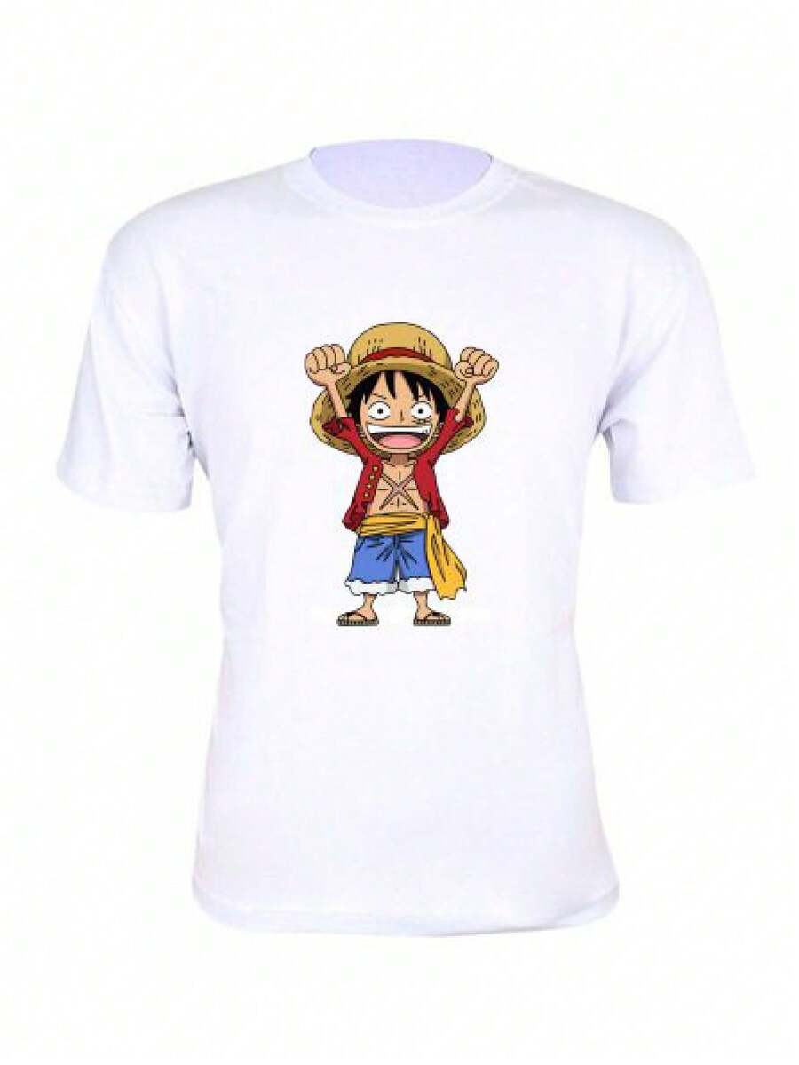 One Piece  3 Basic Unisex Short Sleeve Print Shirt - 白色 - 查看 1