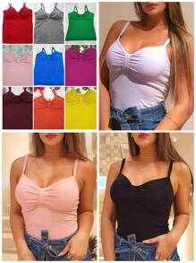 Women's Tank Top Ribbed Blouse With Padded Bra - màu đen - Xem 3