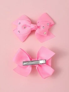 2 cái/bộ kẹp tóc nơ đính đá màu trơn dễ thương phụ kiện tóc trang trí thời trang hàng ngày cho bé gái trong lễ Halloween - Nhiều màu - Xem 3