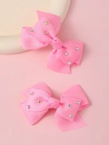 2 cái/bộ kẹp tóc nơ đính đá màu trơn dễ thương phụ kiện tóc trang trí thời trang hàng ngày cho bé gái trong lễ Halloween - Nhiều màu - Xem 2