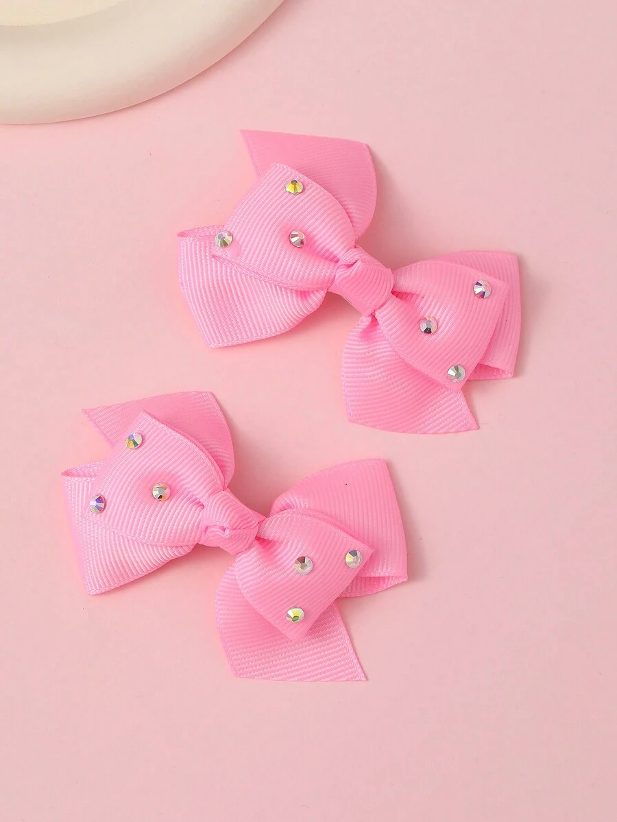 2 cái/bộ kẹp tóc nơ đính đá màu trơn dễ thương phụ kiện tóc trang trí thời trang hàng ngày cho bé gái trong lễ Halloween - Nhiều màu - Xem 1