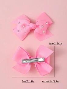 2 cái/bộ kẹp tóc nơ đính đá màu trơn dễ thương phụ kiện tóc trang trí thời trang hàng ngày cho bé gái trong lễ Halloween - Nhiều màu - Xem 4