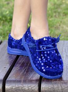 1 Par de Mocassins Esportivos Casuais de Cano Baixo Brilhante e Respiráveis para Meninas, com Elástico, Uso Conveniente para Escola, Ar Livre, Todas as Estações