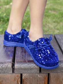 1 Par de Mocassins Esportivos Casuais de Cano Baixo Brilhante e Respiráveis para Meninas, com Elástico, Uso Conveniente para Escola, Ar Livre, Todas as Estações