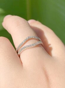 AIHUASI 1枚925纯银弧形结婚戒指，女士戒指增戒，适合搭配订婚戒指，镶嵌5A级立方氧化锆，精致珠宝礼品 - 銀色 - 查看 3