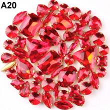 50颗/包，AB彩、非AB彩、彩虹色、混合形状手工缝制玻璃水钻，带扁平金色金属底座和孔，闪亮水晶DIY配件缝纫材料，可用于装饰衣服、连衣裙、包包、鞋子、胸针、耳环、手工艺品。 - Shapes mix - 查看 22