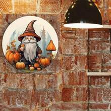 1 pieza, Calabaza estilo clásico de hombre mayor, artículo redondo de madera para Halloween, decoración del hogar, perforado previamente, plano, HD, apto para dormitorio, jardín, baño, garaje, hotel, cafetería, oficina, panadería - Multicolor - Ver 5