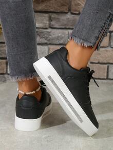 新款时尚白色休闲鞋，柔软舒适，耐用防滑运动鞋 - 黑色 - 查看 4