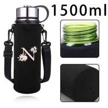1个粉色花卉字母印花保温水瓶套，适用于550ml/750ml/1000ml/1500ml水瓶，采用防水尼龙材质，配有可调节束带，适合徒步旅行、露营和运动。 - 黑色 - 查看 15