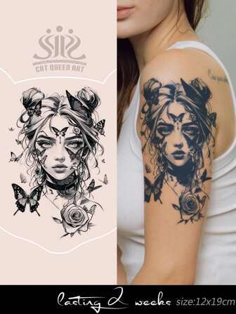 1 件草本汁半永久性纹身，Y2K 蝴蝶设计，14 天持久，不反光，大纹身贴纸，适用于手臂、胸部、背部和身体