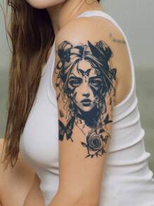 1 件草本汁半永久性纹身，Y2K 蝴蝶设计，14 天持久，不反光，大纹身贴纸，适用于手臂、胸部、背部和身体 - 藍色 - 查看 4