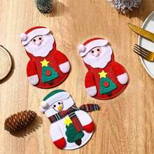 1 件圣诞餐具套装、餐桌装饰、派对装饰圣诞老人雪人刀叉套装贴纸、节日气氛 - 紅色 - 查看 7