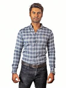 Camisa Hombre Casual Slim Fit Gris Rayas Blancas Moon & Rain - Gris - Ver 2