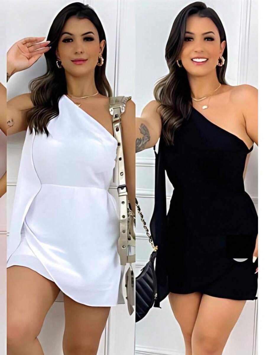 Asymmetrical One-Shoulder Dress Spring And Summer Releases - 白色 - 查看 1