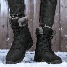 Men's Outdoor Snow Boots, Thermal Lined Warm Winter Shoes, Casual Soft Comfortable Leather Boots, Black