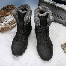 Men's Outdoor Snow Boots, Thermal Lined Warm Winter Shoes, Casual Soft Comfortable Leather Boots, Black