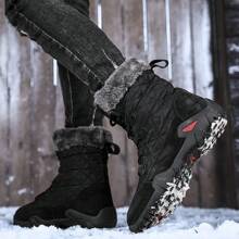 Men's Outdoor Snow Boots, Thermal Lined Warm Winter Shoes, Casual Soft Comfortable Leather Boots, Black